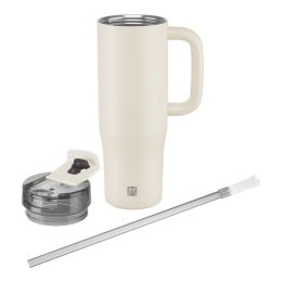 ZWILLING Thermo Plus Isolierbecher Thermobecher mit Strohhalm, 900 ml Edelstahl Cream