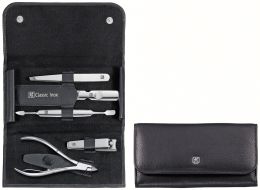 Zwilling CLASSIC INOX Maniküreset  Druckknopf-Etui, Rindleder, schwarz, 5-tlg.