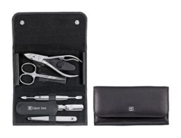 Zwilling CLASSIC INOX Maniküreset  Manicure Etui Nagelpflege Druckknopf-Etui, Rindleder, schwarz, 5-tlg.