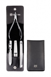 Zwilling CLASSIC INOX Maniküreset  Manicure Etui Nagelpflege Taschen-Etui, Rindleder, schwarz, 4-tlg.