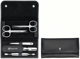 Zwilling CLASSIC INOX Maniküreset  Manicure Etui Nagelpflege Druckknopf-Etui, Rindleder, schwarz, 5-tlg.