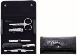 Zwilling ZWILLING® Classic Inox Druckknopf-Etui, Manicure Etui Nagelpflegeset schwarz, 5-tlg.