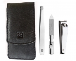 Zwilling CLASSIC INOX Maniküreset  Manicure Etui Nagelpflege Taschen-Etui, Rindleder, schwarz, 3-tlg.