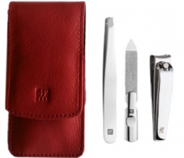 Zwilling CLASSIC INOX Maniküreset Manicure Etui Nagelpflege Taschen-Etui, Rindleder, rot, 3-tlg.