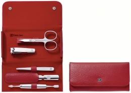 ZWILLING® Classic Inox Druckknopf-Etui, Manicure Etui Nagelpflegeset rot 5-tlg.