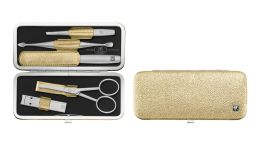 Zwilling TWINOX Rahmen-Etui,5-tlg. Manicure-Set Gold mit Nasenhaarschere, Nagelknipser